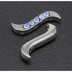 Lega di platino bar strass torsione distanziatori,  cadmio& piombo libero, azzurro, 19x6x4mm, Foro: 1 mm