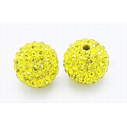 Perles en strass du Moyen-Orient, argile polymère à l'intérieur, ronde, jaune, 10mm, pp11 (1.7~1.8mm), Trou: 1.5mm