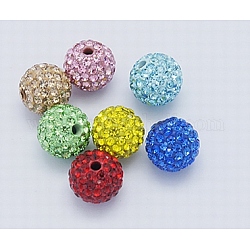 Perles de strass de grade A, Perles de boule pavé disco , résine et de kaolin, ronde, couleur mixte, pp9 (1.5mm), 1.6mm, Trou: 8mm
