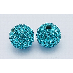 Perles de strass de grade A, Perles de boule pavé disco , résine et de kaolin, ronde, bleu profond du ciel, pp11 (1.7~1.8mm), 10mm, Trou: 1.5mm
