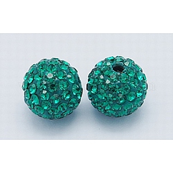 Perles de strass de grade A, Perles de boule pavé disco , résine et de kaolin, ronde, verte, pp11 (1.7~1.8mm), 12mm, Trou: 1.5mm