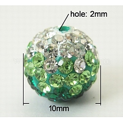 Perles se strass moyen-orient, avec de l'argile polymère, Pave perles rondes de boule de disco, lime, taille: environ 10mm de diamètre, Trou: 2mm, strass: pp13 (1.9~2 mm).