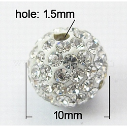 Perline rhinestone mideast , con polimero argilla, pavimenta sfera rotonda della discoteca perline, bianco, PP13 (1.9~2mm), 10mm, Foro: 1.5 mm