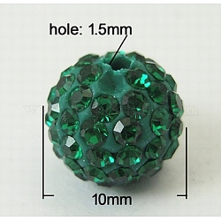 Abalorios del rhinestone oriente medio, con arcilla polimérica, pavé reronda abalorios bola de discoteca, verde mar, pp13 (1.9~2 mm), 10mm, agujero: 1.5 mm