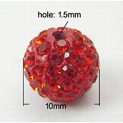 Abalorios del rhinestone oriente medio, con arcilla polimérica, pavé reronda abalorios bola de discoteca, rojo, pp13 (1.9~2 mm), 10mm, agujero: 1.5 mm