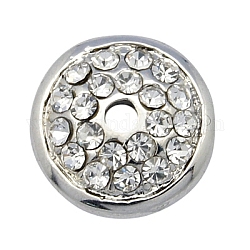 Brass Bead Caps, with Rhinestones, Platinum Color, Size: about 13mm in diameter, 5mm thick, hole: 2mm