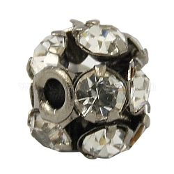 Perles en laiton de strass, Grade a, ronde, gunmetal, clair, taille: environ 6mm de diamètre, Trou: 1mm