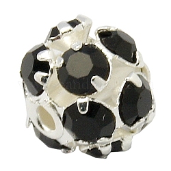 Perles en laiton de strass, Grade a, ronde, couleur argentée, noir, taille: environ 6mm de diamètre, Trou: 1mm