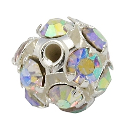 Abalorios de Diamante de imitación de latón, Grado A, redondo, color plateado, color de ab, claro ab, tamaño: aproximamente 6 mm de diámetro, agujero: 1 mm