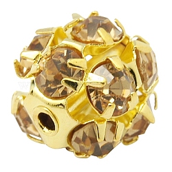 Brass Rhinestone Beads, Grade A, Round, Golden Metal Color, Goldenrod, Size: about 12mm in diameter, hole: 1mm
