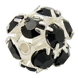 Perline strass in Ottone, grado a, colore argento placcato, nero, misura:circa8mm di diametro, Foro: 1 mm
