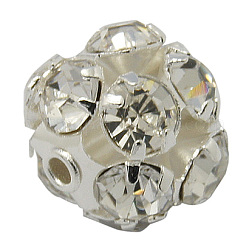 Messing Legierung Strass Perlen, Klasse A, Runde, silberfarben plattiert, Transparent, Größe: ca. 12mm Durchmesser, Bohrung: 1 mm