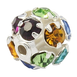 Abalorios de Diamante de imitación de latón, Grado A, redondo, color plateado, colorido, tamaño: aproximamente 6 mm de diámetro, agujero: 1 mm