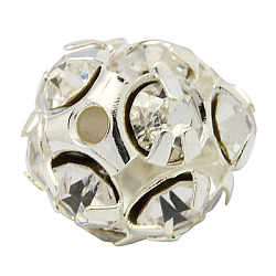 Messing Legierung Strass Perlen, Klasse A, silberfarben plattiert, Transparent, Größe: ca. 8mm Durchmesser, Bohrung: 1 mm