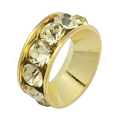 Perles de strass en laiton de grade A, épouses de basket séparateurs perles pour la fabrication de bijoux, rondelle, or, jaune verge d'or clair, 10x4mm, Trou: 5mm