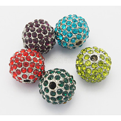 Perles en alliage, avec strass de moyen-orient, ronde, couleur argentée, couleur mixte, taille: environ 12.5mm de diamètre, épaisseur de 12mm, Trou: 2mm