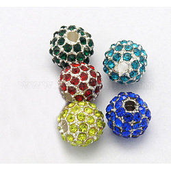 Perles en alliage, avec des strass, Grade a, ronde, couleur argentée, couleur mixte, taille: environ 8mm de diamètre, Trou: 2mm