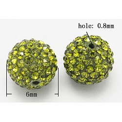 Perles de disco ball avec grade A strass, pour création de des bijoux unisexes, ronde, péridot, pp7 (1.35~1.4mm), 6mm, Trou: 0.8mm