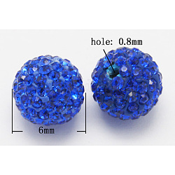 Perles de disco ball avec grade A strass, pour création de des bijoux unisexes, ronde, saphir, 6mm, Trou: 0.8mm