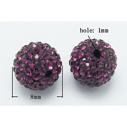 Grado a rhinestone pave bolas de bolas de discoteca, para la fabricación de la joya unisex, redondo, amatista, pp9 (1.5 mm), 1.6mm, agujero: 8 mm