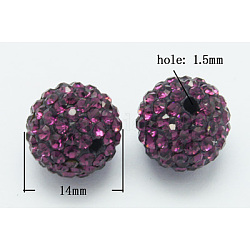 Grade A Rhinestone Pave Disco Ball Beads, for Unisex Jewelry Making, Round, Amethyst, 14mm, Hole: 1.5mm