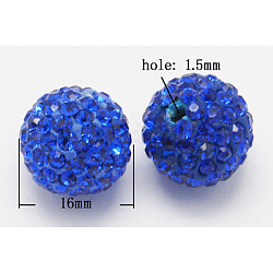 Perles de disco ball avec grade A strass, pour création de des bijoux unisexes, ronde, saphir, pp13 (1.9~2mm), 16mm, Trou: 1.5mm