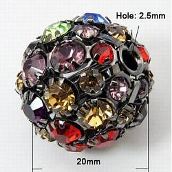 Messing Legierung Strass Perlen, Klasse A, Runde, Farbig, 20 mm, Bohrung: 2.5 mm