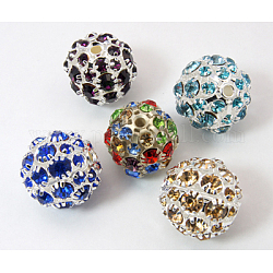 Brass Rhinestone Beads, Grade A, Round, Mixed Color, 20mm, Hole: 2.5mm