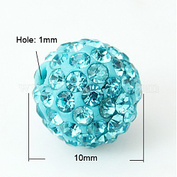 Pave bolas de discoteca, Abalorios de Diamante de imitación de arcilla polímero, Grado A, aguamarina, pp13 (1.9~2 mm), 10mm, agujero: 1 mm