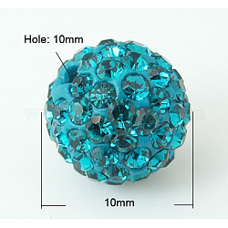 Pave bolas de discoteca, Abalorios de Diamante de imitación de arcilla polímero, Grado A, circón azul, pp13 (1.9~2 mm), 10mm, agujero: 1 mm