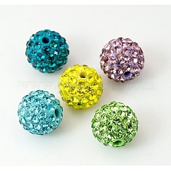 Pave bolas de discoteca, Abalorios de Diamante de imitación de arcilla polímero, Grado A, color mezclado, pp15 (2.1~2.2 mm), 14mm, agujero: 1 mm