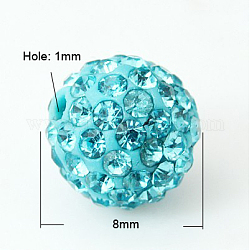 Pave bolas de discoteca, Abalorios de Diamante de imitación de arcilla polímero, Grado A, aguamarina, pp11 (1.7~1.8 mm), 8mm, agujero: 1 mm
