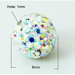 Pave bolas de discoteca, Abalorios de Diamante de imitación de arcilla polímero, Grado A, crystal ab, pp11 (1.7~1.8 mm), 8mm, agujero: 1 mm