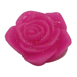 Resin Cabochons, Flower, Deep Pink, about 18mm in diameter, 7mm thick