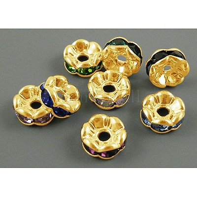 Perles séparateurs en laiton avec strass&nbsp;RB-A014-L7mm-G-1