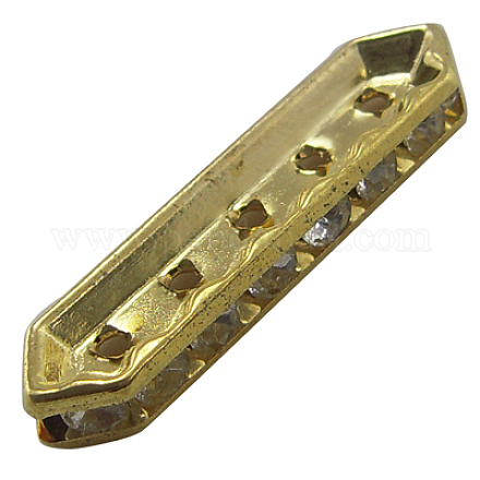 真鍮製ラインストーンブリッジスペーサー  グレードB  六角  金色  サイズ：幅さ約9mm  長さ35mm  厚さ4.5mm  穴：1.7mm RB-35X9-G-1-1