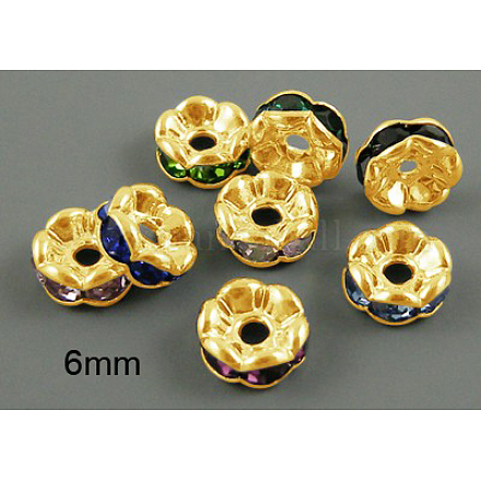 Brass Rhinestone Spacer Beads RB-A014-L6mm-G-NF-1