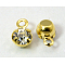 Golden Plated Brass Setting with Middle East Rhinestone Pendants, Flat Round, Clear, 6.5x4x3.5mm, Hole: 1mm