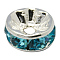Brass Grade A Rhinestone Spacer Beads, Straight Flange, Rondelle, Silver, Aquamarine, 7x3.2mm, Hole: 1.8mm
