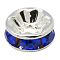 Brass Grade A Rhinestone Spacer Beads, Straight Flange, Rondelle, Silver, Sapphire, 7x3.2mm, Hole: 1.8mm