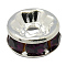 Brass Grade A Rhinestone Spacer Beads, Straight Flange, Rondelle, Silver, Amethyst, 7x3.2mm, Hole: 1.8mm