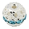 Brass Rhinestone Beads, Grade A, Round, Silver Color Plated, Cyan, Size: about 10mm in diameter, hole: 1.2mm