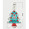 Sterling Silver Pendants, with Rhinestone and Enamel, Christmas Tree, Silver Metal Color, Dark Turquoise/Red, Size: about 28mm long, 15mm wide, 3.5mm thick, hole: 3.5mm