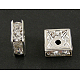 真鍮製ラインストーンスペーサービーズ  グレードA  ニッケルフリー  銀色のメッキ  正方形  クリスタル  10x10mm  穴：2mm RB-A013-10x10-01S-NF-1