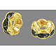 真鍮製ラインストーンスペーサービーズ  グレードA  ウェーブエッジ  ゴールデンの金属色  ロンデル  ブラックダイヤモンド  6x3mm  穴：1mm RB-A014-L6mm-12G-1
