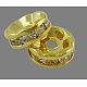 真鍮製ラインストーンスペーサービーズ  グレードA  ストレートフランジ  ゴールデンの金属色  ロンデル  クリスタル  12x4mm  穴：2.5mm RB-A014-Z12mm-01G-1