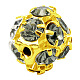 真鍮製のラインストーンビーズ  鉄製シングルコア付き  グレードA  ゴールデンの金属色  ラウンド  ブラックダイヤモンド  直径10mm  穴：1mm RB-A019-10mm-12G-1
