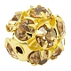 真鍮製のラインストーンビーズ  グレードA  ラウンド  ゴールデンの金属色  ゴールデンロッド  サイズ：直径約12mm  穴：1mm RB-H034-23-2-1