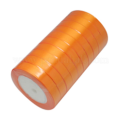 Односторонняя атласная лента, Полиэфирная лента, светло-оранжевый, около 1/2 дюйма (12 мм) в ширину, 25yards / рулон (22.86 м / рулон), 250yards / группа (228.6 м / группа), 10 рулоны / группа