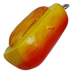 Coloridos colgantes de la resina, fruta, rojo naranja, tamaño: aproximamente 23 mm de largo, 13 mm de ancho, 13 mm de espesor, agujero: 2 mm, 100 unidades / bolsa